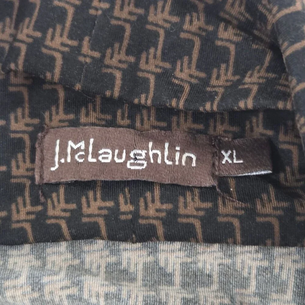J.McLaughlin Top XL Houndstooth Brown Black Long Sleeve Mock Neck Academia - Picture 7 of 11